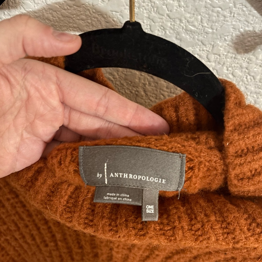 Anthropologie Rust Knit Poncho Turtleneck Sweater Cozy Oversized Fall Boho - Picture 3 of 4